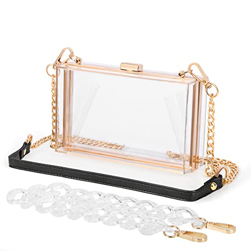 HULISEN Clear Clutch Purses for Women, Stadium Approved Acrylic Clear Bag Gold