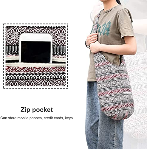 Bohemian Prints Women Messenger Bag, Ethnic Style Hippie Hobo Bag, canvas Shoulder Crossbody Bag, Shoulder Bag for vacations, camping, school, shopping, beach, etc -D