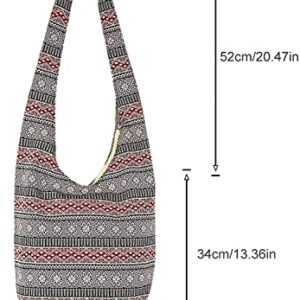 Bohemian Prints Women Messenger Bag, Ethnic Style Hippie Hobo Bag, canvas Shoulder Crossbody Bag, Shoulder Bag for vacations, camping, school, shopping, beach, etc -D