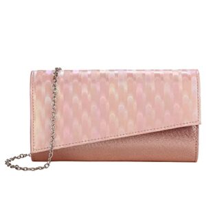 zhanni laser clutch purses for women fashion shining evening bag handbag party wedding clutch (pink)