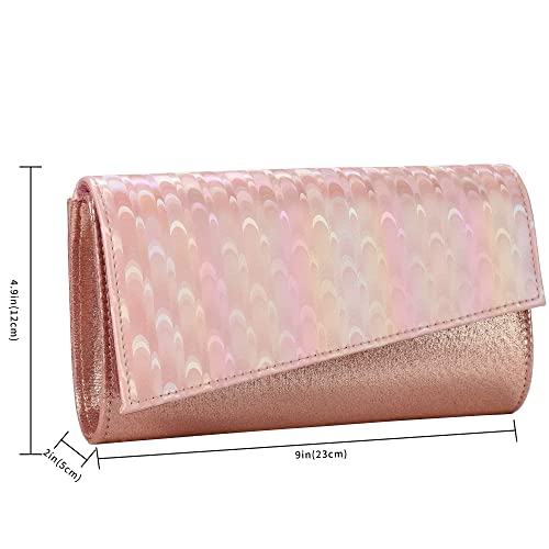 ZHANNI Laser Clutch Purses for Women Fashion Shining Evening Bag Handbag Party Wedding Clutch (Pink)