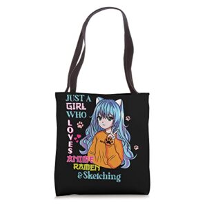 just a girl who loves anime ramen and sketching teen girl tote bag
