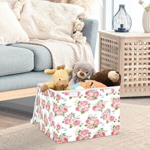 Kigai Pink Roses Storage Baskets for Shelves Foldable Closet Basket Storage Bins with Lid for Clothes Home Office Toys Organizers