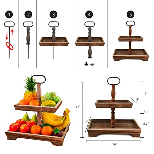 CRAZYMOTO 2 Tier Wooden Rustic Retro Tiered Tray Farmhouse Tiered Tray Stand - Wood Tiered Tray Decor Holder for Rectangle Wooden Platter for Cakes, Desserts Fruits Snack Candy