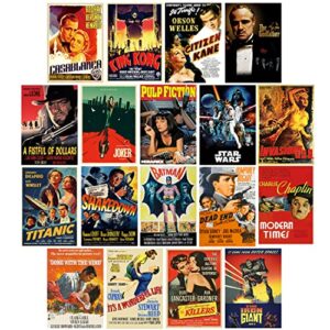 18 pcs vintage movie posters for theater room wall decor, retro posters for room aesthetic 90s, film room decor posters unframed 8×12 inch