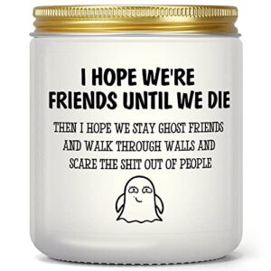 gifts for women men, unique friendship gift for best friend bff bestie, funny personalized birthday anniversary christmas present for coworker sister classmate female, lavender candle for her him