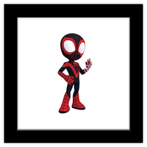 trends international gallery pops marvel spidey and his amazing friends – miles morales wall art, black framed version, 12” x 12”