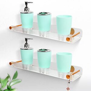 resome acrylic shelves bathroom, clear acrylic shower shelves for bathroom, extra thick clear acrylic floating shelves for bedroom kitchen wall, two types of installation, 15.74”/2 pack