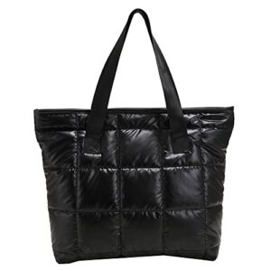 azuraokey puffer tote bag for women, women nylon shoulder bag design space padded messenger bag solid color handbag