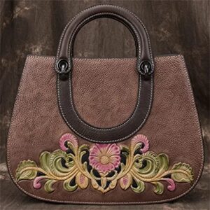 ydxny vintage ladies handbag casual tote bag hand embossed floral shoulder messenger bag (color : black, size