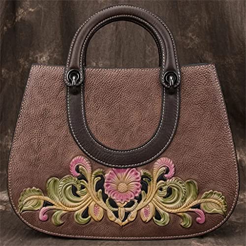 YDXNY Vintage Ladies Handbag Casual Tote Bag Hand Embossed Floral Shoulder Messenger Bag (Color : Black, Size