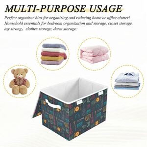 RunningBear Theme for Music Lovers Large Storage Bins with Lid Collapsible Storage Bin Storage Basket Clothes Toys Bin for Bedroom Closet Shelves Office Nursery