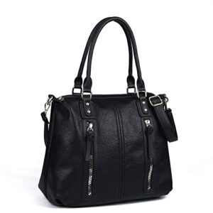 top handle satchel bags for women large hobo shoulder bags leather tote crossbody purses and handbags multiple pockets barrels bag black