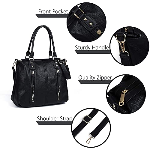 Top Handle Satchel Bags for Women Large Hobo Shoulder Bags Leather Tote Crossbody Purses and Handbags Multiple Pockets barrels Bag Black