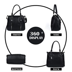 Top Handle Satchel Bags for Women Large Hobo Shoulder Bags Leather Tote Crossbody Purses and Handbags Multiple Pockets barrels Bag Black