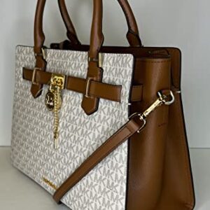 MICHAEL Michael Kors Hamilton MD Satchel bundled with Trifold Wallet and Purse Hook (Signature MK Vanilla/MK Vanilla)