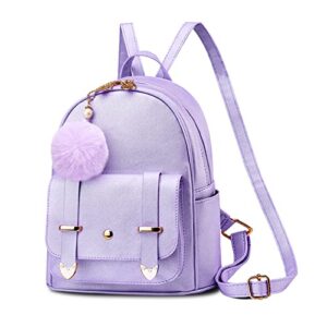 girls cute mini backpack purse fashion school bags pu leather casual backpack for teens women purple