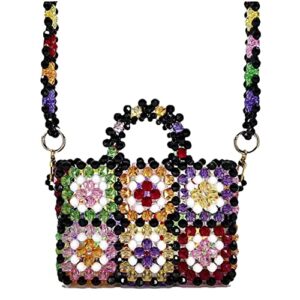 bead floral designer acrylic crystal clear pearl beaded box tote bag women party bucket handbag spring summer multi s