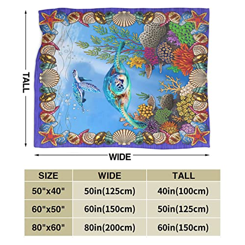 Sea Turtle Blanket Super Soft Cozy Ocean Sea Turtle Seashell Starfish Fleece Throw Blanket Warm Fuzzy Plush Sea Turtle Decor Bedding Blanket Gifts for Women Kids 40"X50"