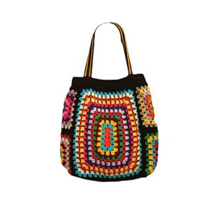 original handmade crochet shoulder vintage ethnic style handbag shopping tote bag for wommen diy kintting black