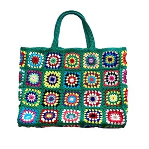 granny square crochet colorful tote with large capacity and classic retro ladies handbag purse big bags women en8