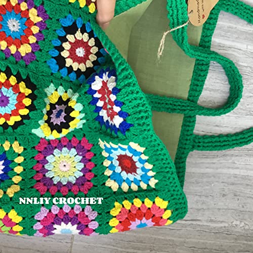 Granny Square Crochet Colorful Tote With Large Capacity And Classic Retro Ladies Handbag Purse Big Bags Women EN8