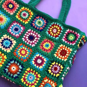 Granny Square Crochet Colorful Tote With Large Capacity And Classic Retro Ladies Handbag Purse Big Bags Women EN8