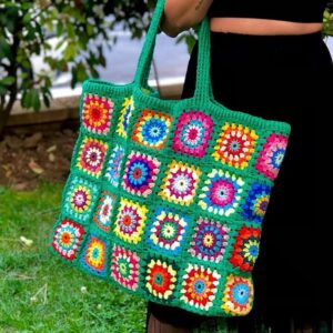 Granny Square Crochet Colorful Tote With Large Capacity And Classic Retro Ladies Handbag Purse Big Bags Women EN8