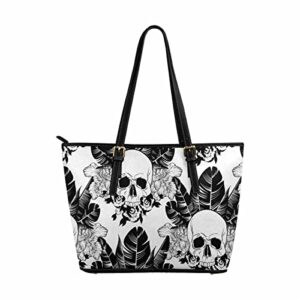 interestprint skull with palm leaves, flower top handle handbags shoulder bags tote bags purse