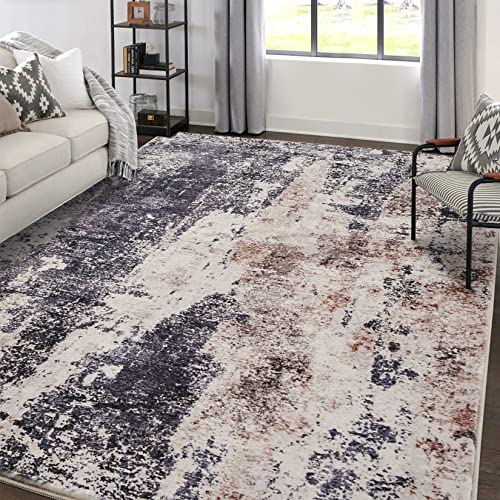 Area Rug Living Room Rugs: 5x7 Large Soft Indoor Carpet Modern Abstract Decor Rug with Non Slip Rubber Backing for Under Dining Table Nursery Home Office Bedroom Gray Brown