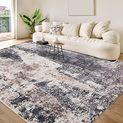 Area Rug Living Room Rugs: 5x7 Large Soft Indoor Carpet Modern Abstract Decor Rug with Non Slip Rubber Backing for Under Dining Table Nursery Home Office Bedroom Gray Brown