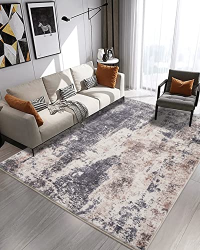 Area Rug Living Room Rugs: 5x7 Large Soft Indoor Carpet Modern Abstract Decor Rug with Non Slip Rubber Backing for Under Dining Table Nursery Home Office Bedroom Gray Brown