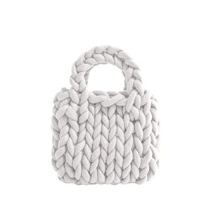 handmade coarse cotton crochet tote bag knitted winter lady handbag small cute casual rope woven clutch purses white