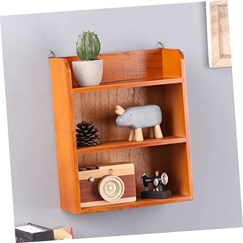 Cabilock Brown Rack Wall Storage Store Wooden Shelf Retro Three Layers Home Hanging for