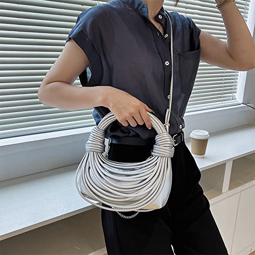 Women Shoulder Bags Clutch Purse Hobo Satchel Handbag Mini Cute Tote with Zipper Evening Leather Bag Silver