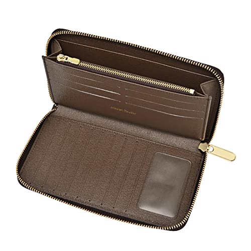 Luxury Large Capacity Zip Around Travel Wallet | Classic Long Phone Clutch | Multi Card Holder Organizer for Men Women - Coated Canvas (Brown Stripe), (MR-ZW08)