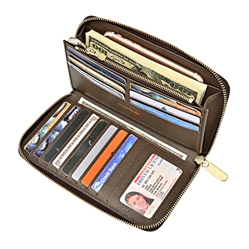 Luxury Large Capacity Zip Around Travel Wallet | Classic Long Phone Clutch | Multi Card Holder Organizer for Men Women - Coated Canvas (Brown Stripe), (MR-ZW08)