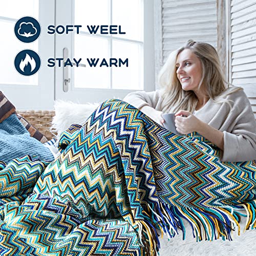 Cozary Woven Throw Blanket Reversible Cotton Bohemian, Tapestry Outdoor Knitted Tassel Blankets,Soft Cozy Lightweight Couch Decorative afghans Throw Blankets, Bed, Sofa,60 * 80 inches