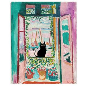 henri matisse wall art – matisse prints – famous open window poster – black cat poster – funny cat wall decor print – cat wall art – matisse abstract vintage wall art & decor, 8×10″ unframed