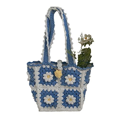 Yarn Hand-Knitted Diy Knitted Material Wool Small Daisy The Same Crochet Threads Women Shoulder Bag Cute Handbags blue daisy diy