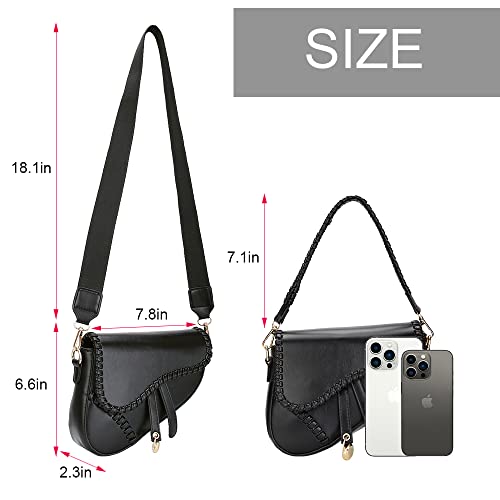 JBB Women Saddle Shoulder Bag Clutch Purse Small Crossbody Bag Satchel Bags Handbag PU Leather Black