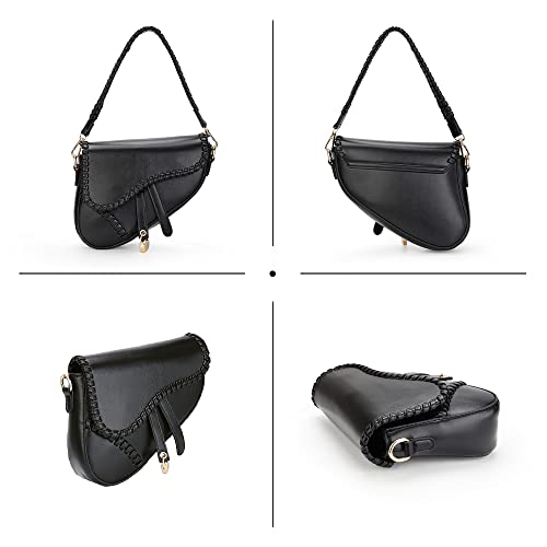 JBB Women Saddle Shoulder Bag Clutch Purse Small Crossbody Bag Satchel Bags Handbag PU Leather Black