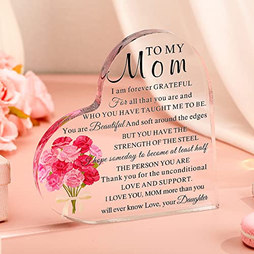 Mom Gift Birthday Gifts for Mom from Daughters Sons Meaningful Gifts for Mother Acrylic Heart Sign for Mom Mother's Day Gift