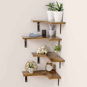 audessy corner floating shelves, wall shelf set of 4, rustic wood hanging shelves for bedroom, living room, bathroom, kitchen