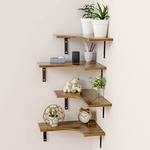 Audessy Corner Floating Shelves, Wall Shelf Set of 4, Rustic Wood Hanging Shelves for Bedroom, Living Room, Bathroom, Kitchen