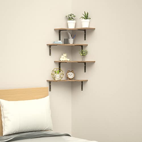 Audessy Corner Floating Shelves, Wall Shelf Set of 4, Rustic Wood Hanging Shelves for Bedroom, Living Room, Bathroom, Kitchen