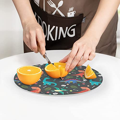 Colorful Dinosaur Pattern Cutting Board Tempered Glass Chopping Board for Kitchen Hotel