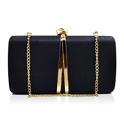 Aovtero Evening Bag Clutch Purses Women Wedding Party Bridal Handbag with Chain (Black)