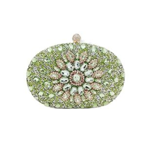 jjwasr wedding diamond silver floral crystal sling package woman clutch bag cell phone pocket matching wallet purse handbags (color : l-green)