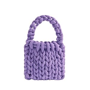 woven women handbags handmade shoulder bag crochet small tote bag casual spring summer purse wrist phone pouch purple